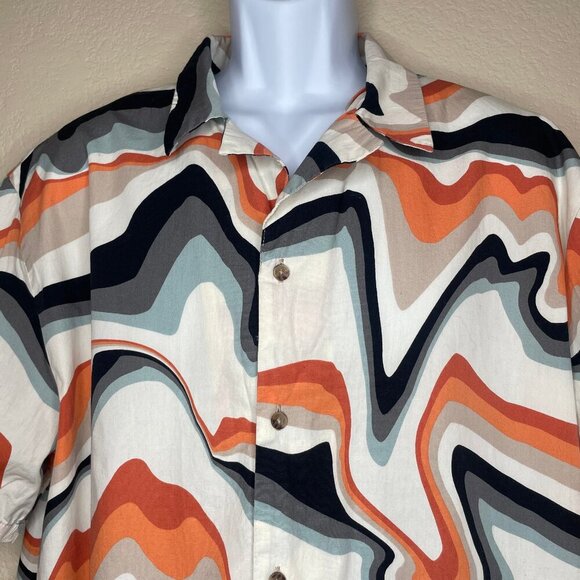 ZARA Retro 70s Psychedelic Print Shirt Large Orange Black Camp Collar - Picture 2 of 10